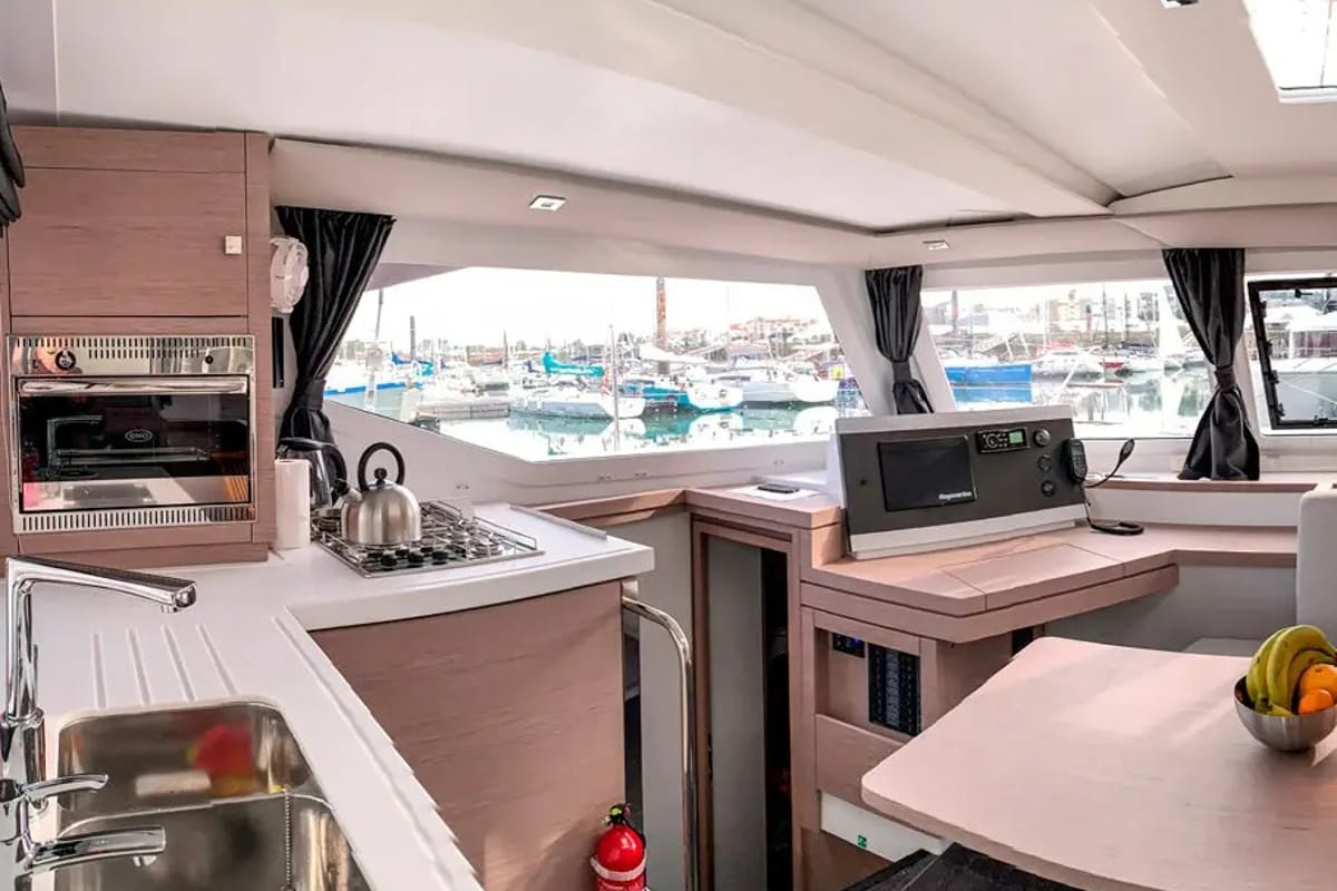 Galley of Merengue, a Fountaine Pajot Lucia 40 catamaran at Tivat, Montenegro