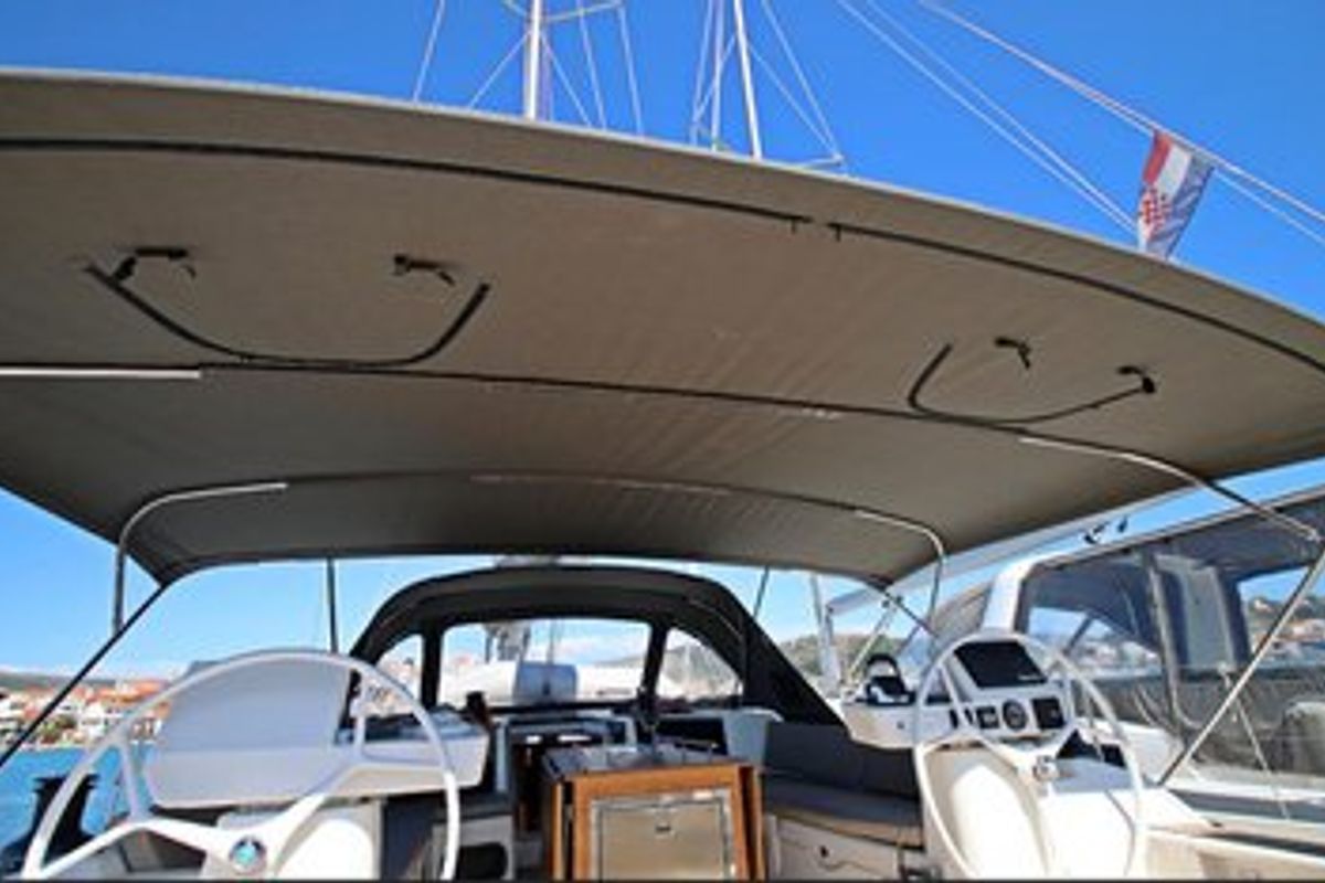 Cockpit of My Way, a Dufour Exclusive 56 sailboat at Općina Rogoznica, Croatia