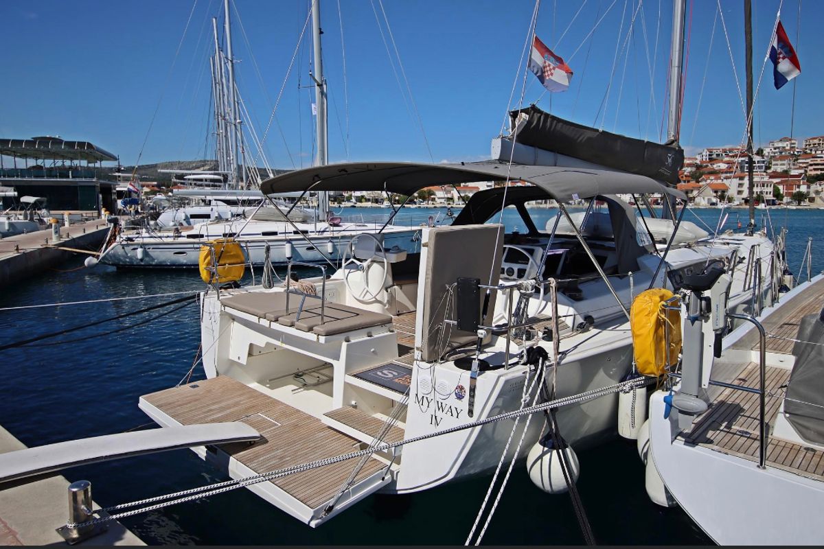 Exterior view of My Way, a Dufour Exclusive 56 sailboat at Općina Rogoznica, Croatia