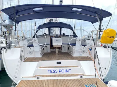 Cockpit of Tess Point, a Bavaria Cruiser 46 sailboat at Split, Croatia