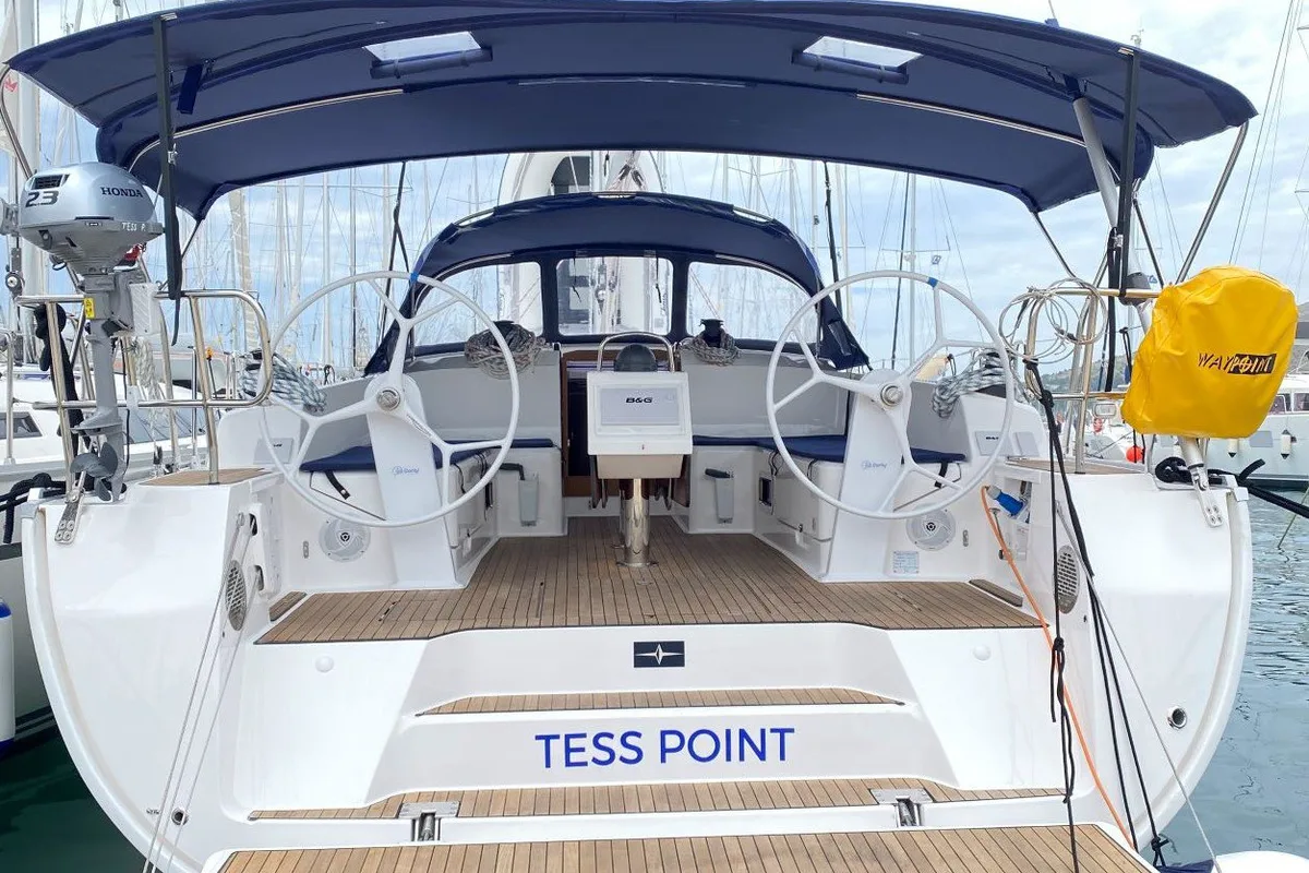 Cockpit of Tess Point, a Bavaria Cruiser 46 sailboat at Split, Croatia