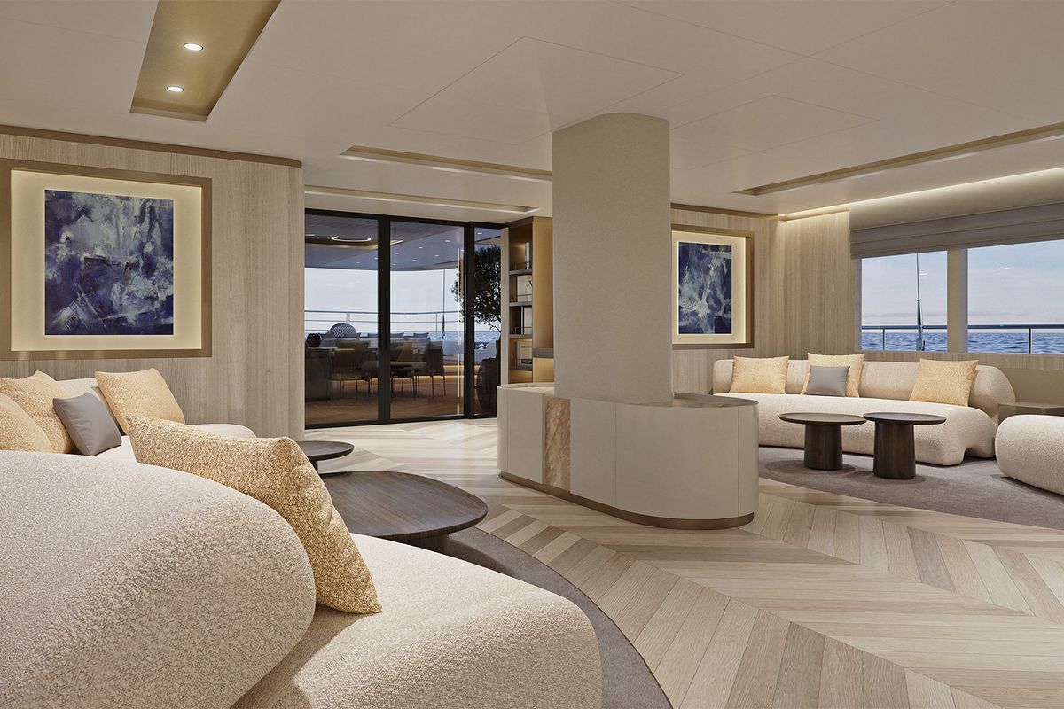 Salon of M/S Ad Astra, a Kolotura M/S Ad Astra yacht at Split, Croatia