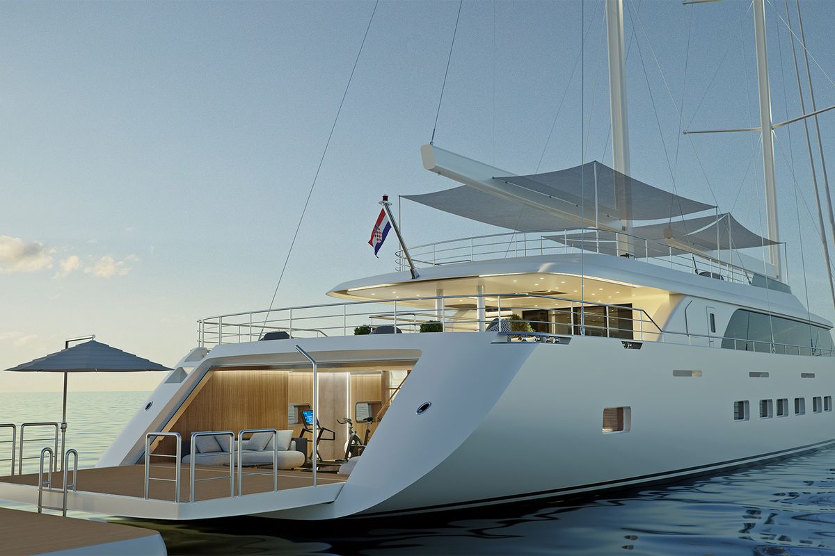 Exterior view of M/S Ad Astra, a Kolotura M/S Ad Astra yacht at Split, Croatia
