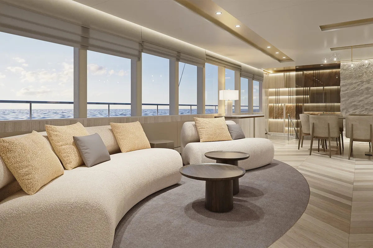 Salon of M/S Ad Astra, a Kolotura M/S Ad Astra yacht at Split, Croatia