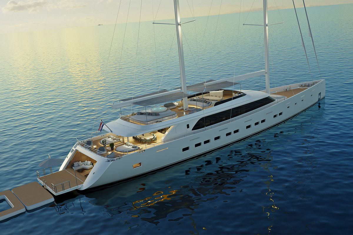 Exterior view of M/S Ad Astra, a Kolotura M/S Ad Astra yacht at Split, Croatia