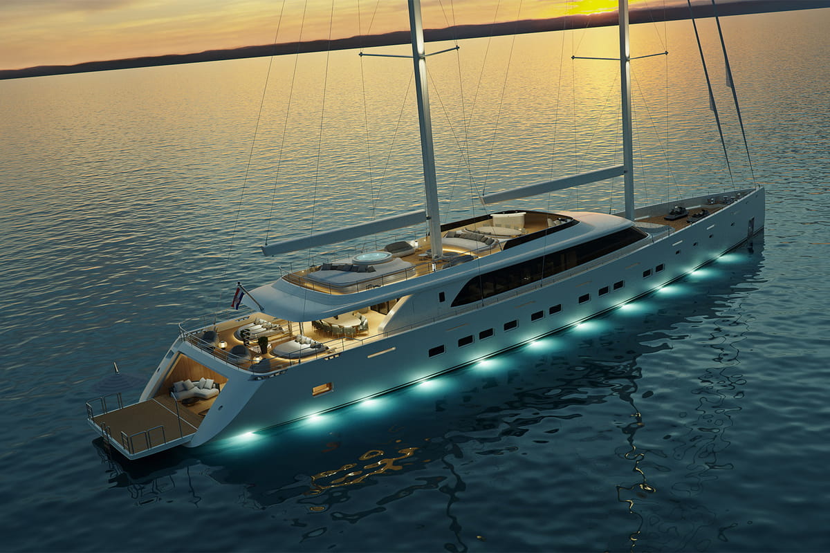 Exterior view of M/S Ad Astra, a Kolotura M/S Ad Astra yacht at Split, Croatia