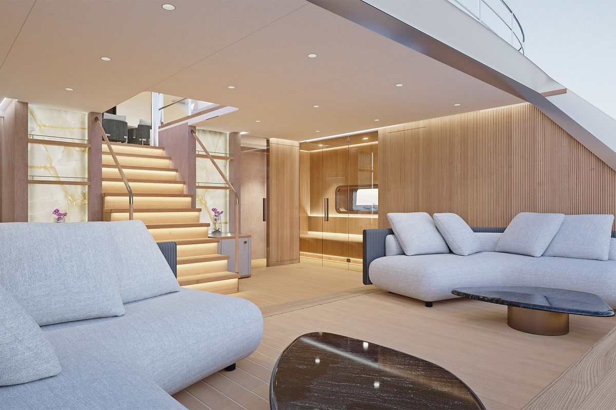Salon of M/S Ad Astra, a Kolotura M/S Ad Astra yacht at Split, Croatia