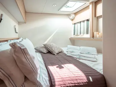 Cabin on SEA ENERGY V , a Fountaine Pajot Saba 50 catamaran at Athens, Greece
