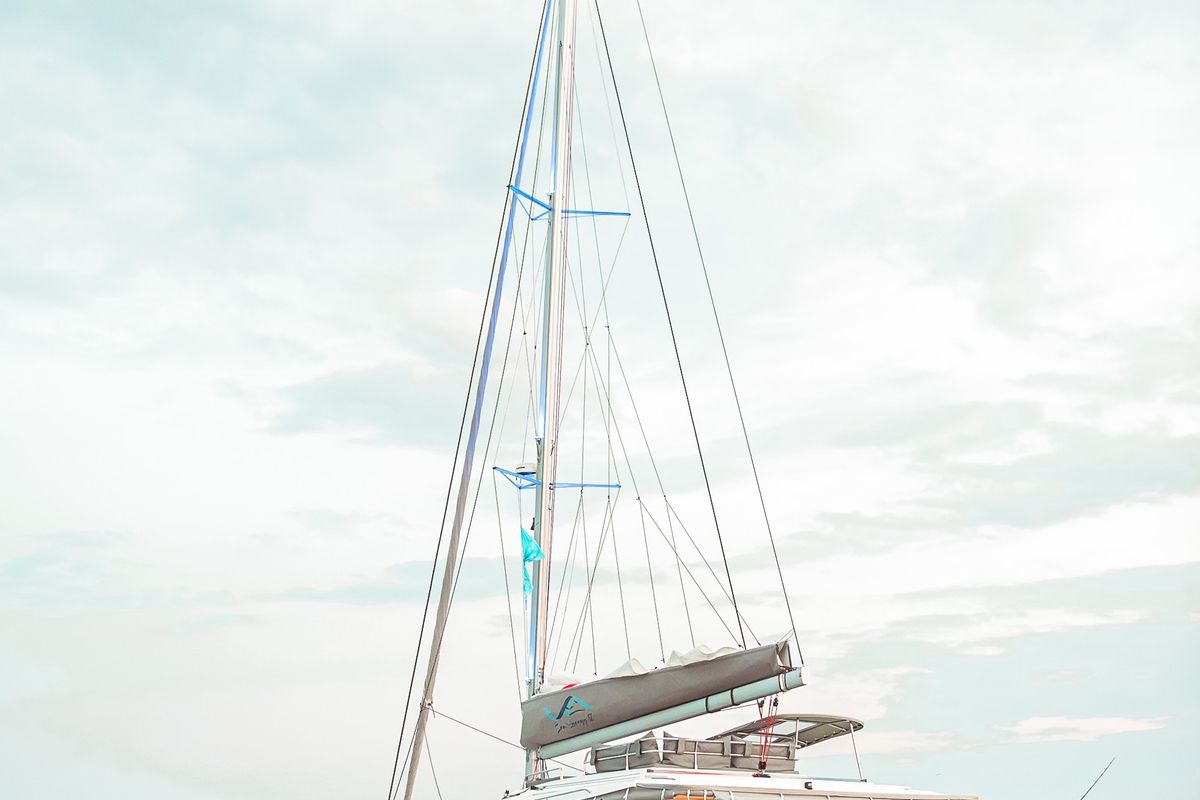 Exterior view of SEA ENERGY V , a Fountaine Pajot Saba 50 catamaran at Athens, Greece