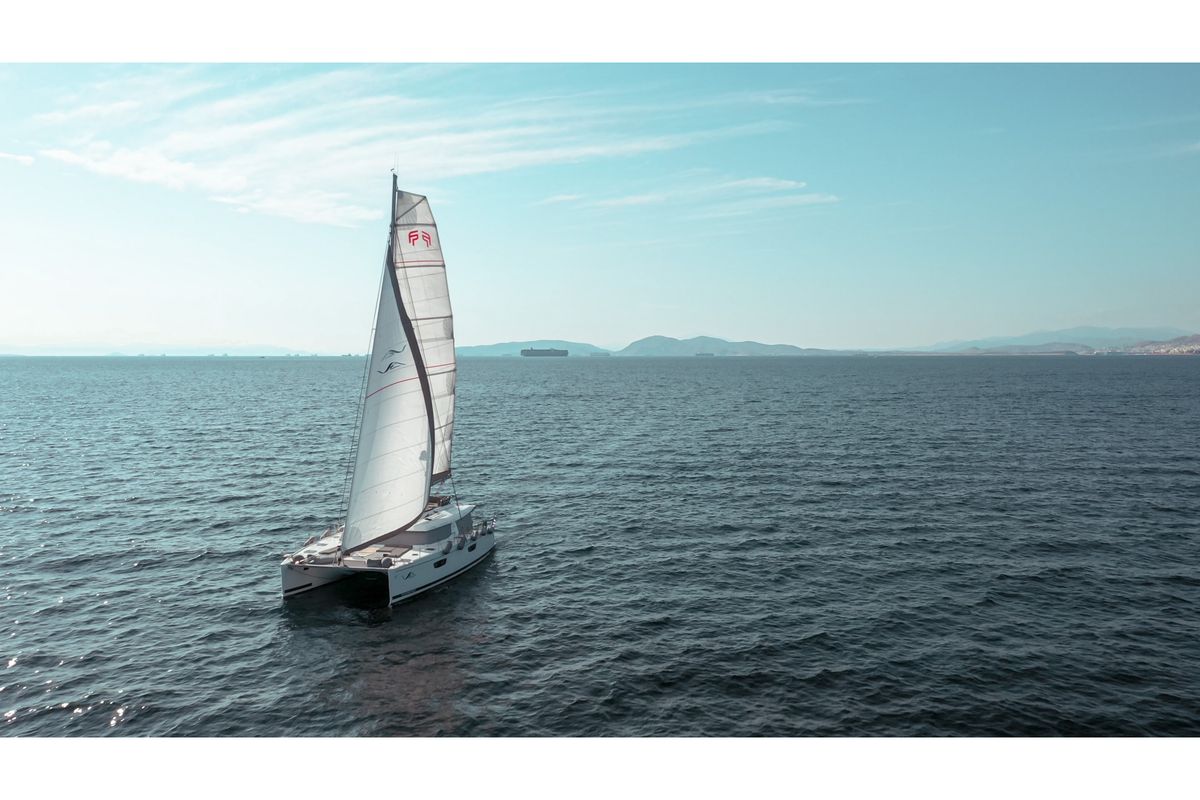 Exterior view of SEA ENERGY V , a Fountaine Pajot Saba 50 catamaran at Athens, Greece