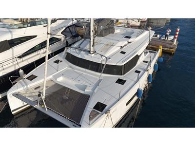 Exterior view of Premium, a Fountaine Pajot Elba 45 catamaran at Marmaris, Turkey