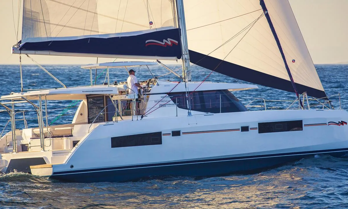 Exterior view of Moorings 4500 Club, a Leopard 45 catamaran at Cannigione, Italy