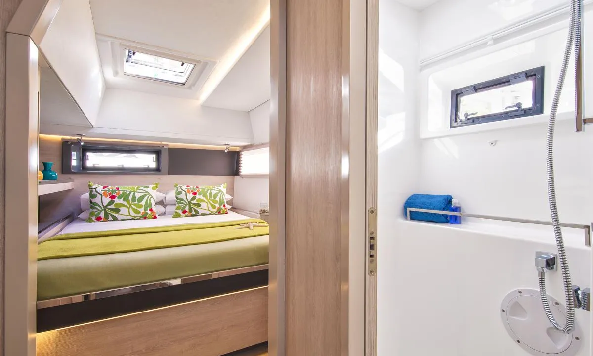 Cabin on Moorings 4500 Club, a Leopard 45 catamaran at Cannigione, Italy
