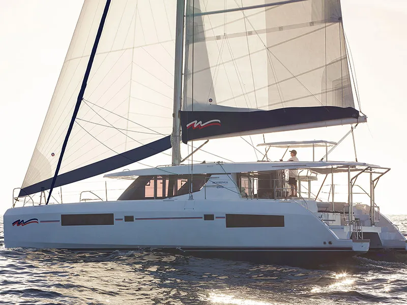 Exterior view of Moorings 4500 Club, a Leopard 45 catamaran at Cannigione, Italy