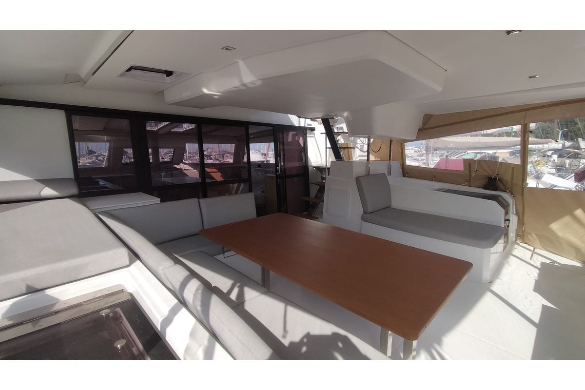 Deck of Celestia - A/C, Generator, Water maker, a Fountaine Pajot Aura 51 catamaran at Castellammare di Stabia, Italy