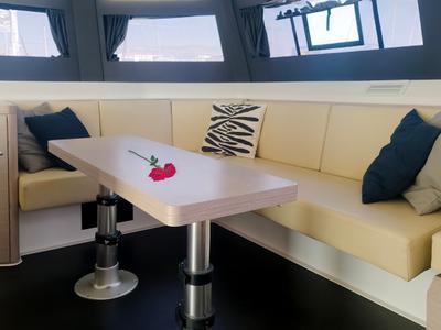 Salon of Danai, a Dufour 48 Catamaran catamaran at Agios Stefanos, Greece