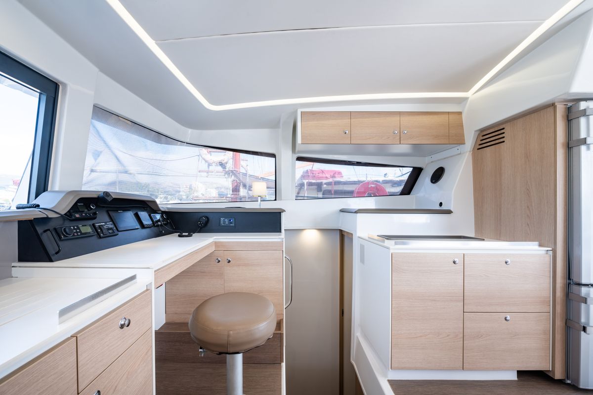 Cockpit of Theros, a Bali 4.1 catamaran at Municipal Unit of Lefkada, Greece
