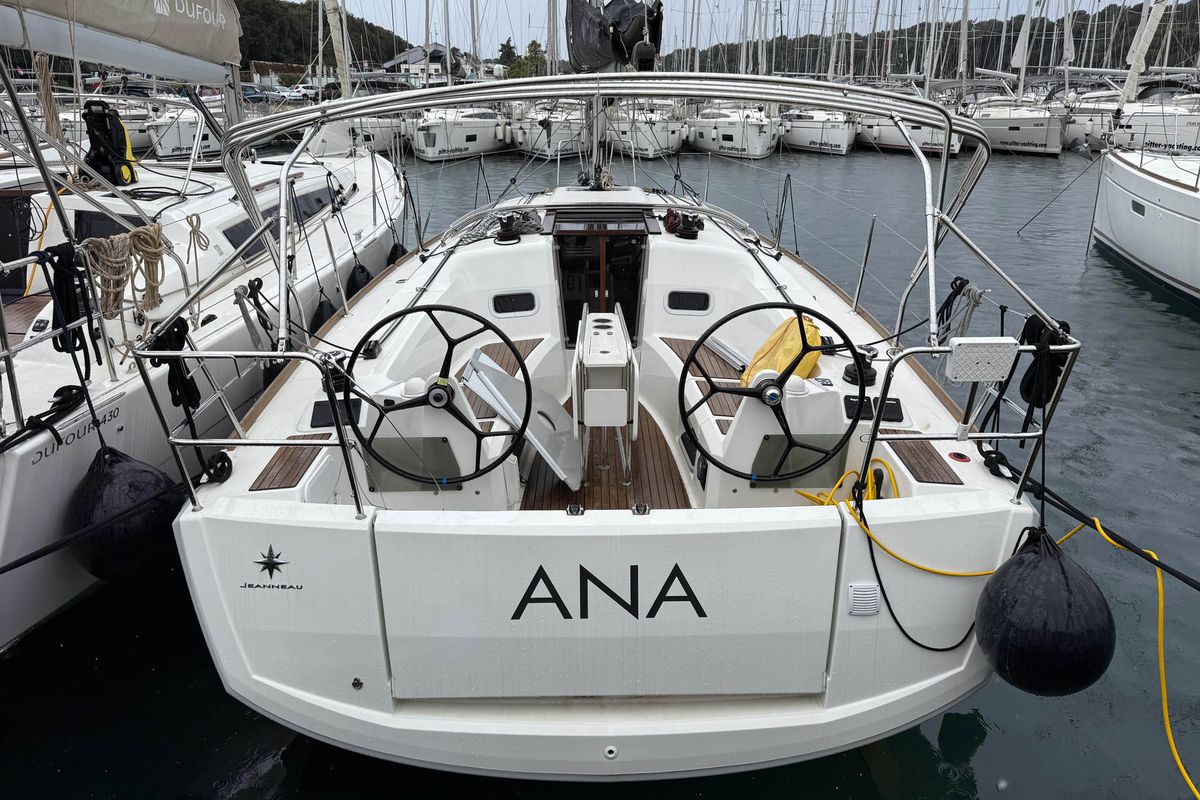 Cockpit of Ana, a Jeanneau Sun Odyssey 349 sailboat at Grad Pula, Croatia