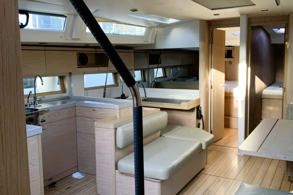 Galley of Lima, a Beneteau Oceanis 51.1 sailboat at Cala Egos, Spain