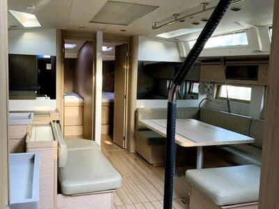 Salon of Lima, a Beneteau Oceanis 51.1 sailboat at Cala Egos, Spain