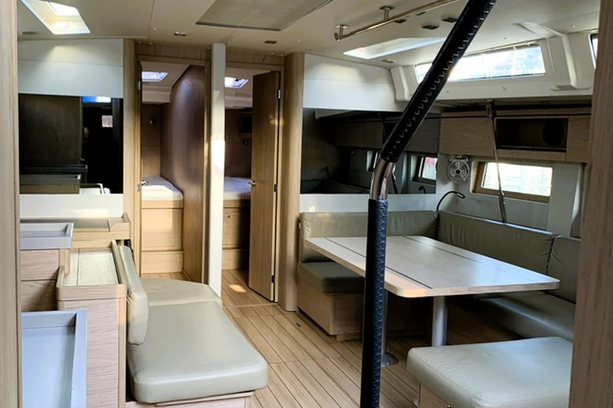 Salon of Lima, a Beneteau Oceanis 51.1 sailboat at Cala Egos, Spain