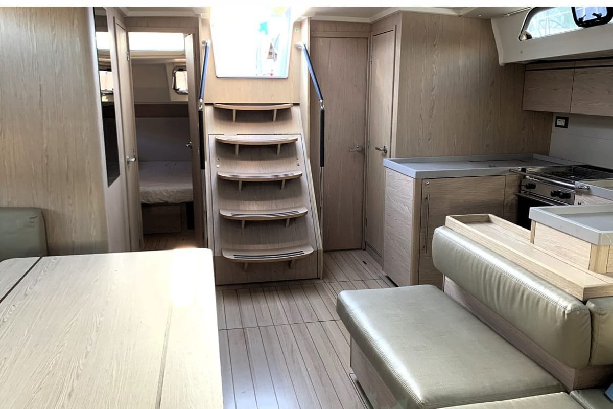 Galley of Lima, a Beneteau Oceanis 51.1 sailboat at Cala Egos, Spain