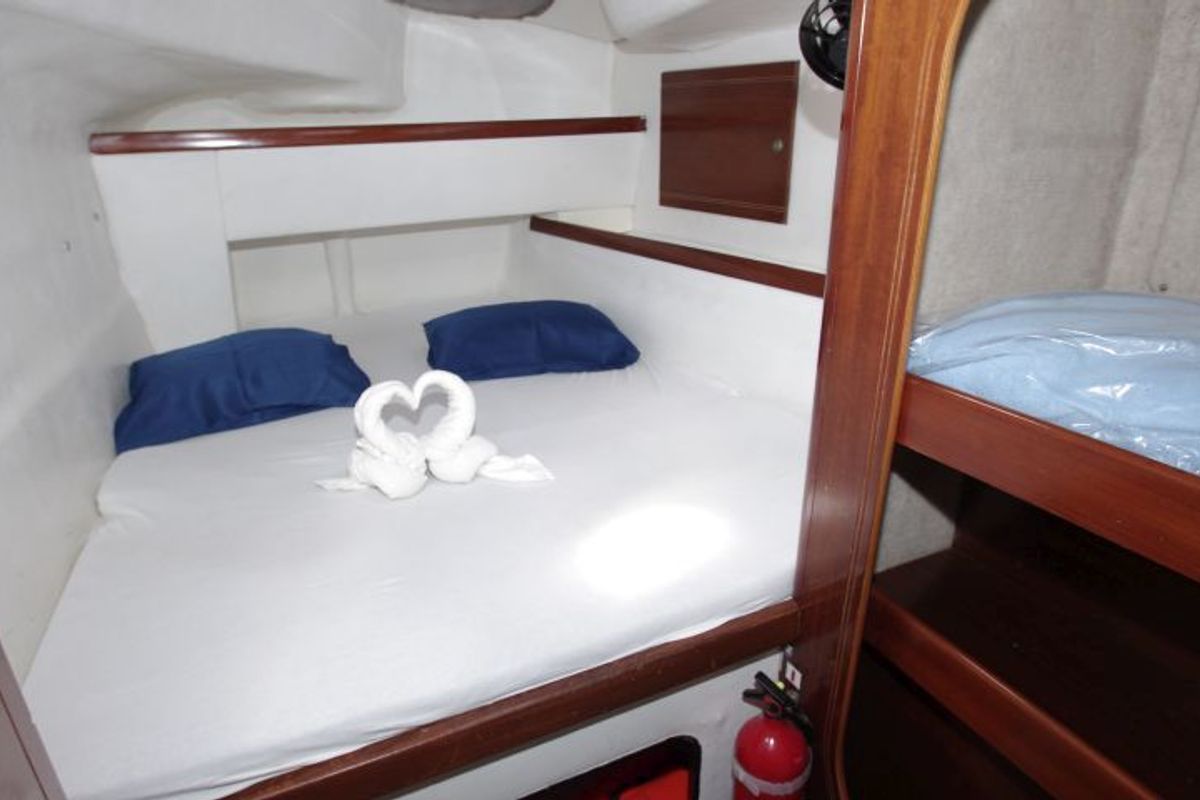 Cabin on LaPerla, a Fountaine Pajot Athena 38 catamaran at Cienfuegos, Cuba