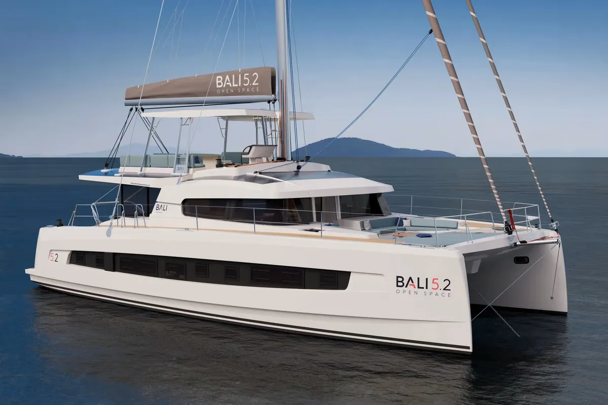 Exterior view of Kos 52.CAT2, a Bali 5.2 catamaran at Municipal Unit of Lefkada, Greece