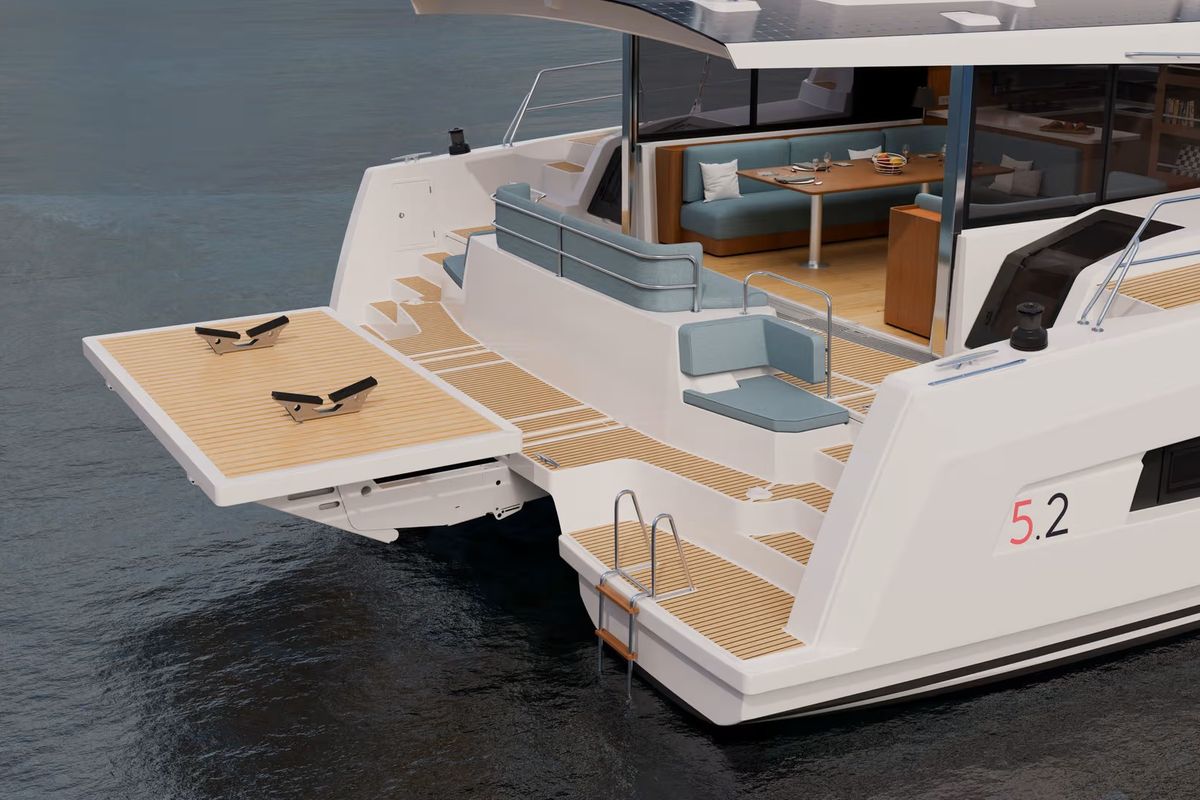 Deck of Kos 52.CAT2, a Bali 5.2 catamaran at Municipal Unit of Lefkada, Greece