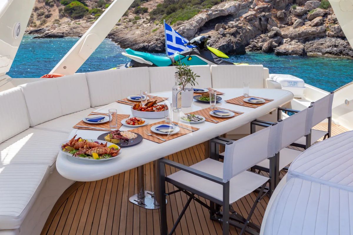Deck of Efmaria, a Falcon Yachts Falcon 86 yacht at Athens, Greece