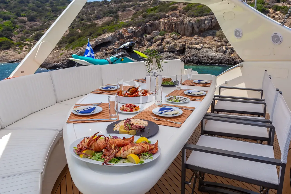 Deck of Efmaria, a Falcon Yachts Falcon 86 yacht at Athens, Greece