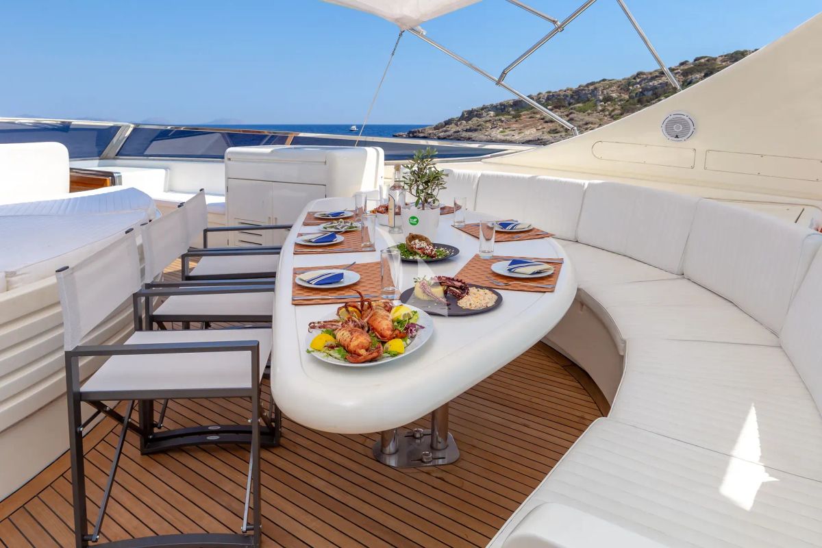 Deck of Efmaria, a Falcon Yachts Falcon 86 yacht at Athens, Greece