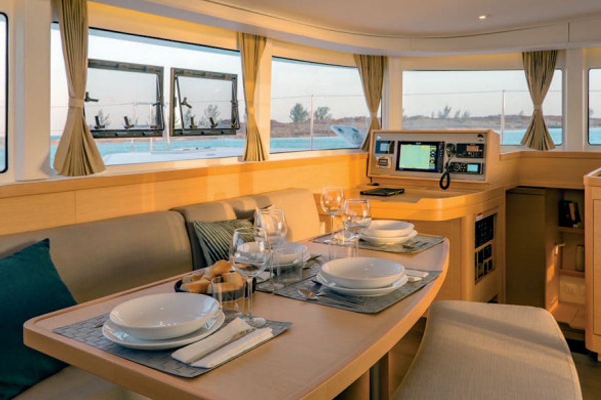 Exterior view of MarLe, a Lagoon 42 catamaran at Thira Municipal Unit, Greece