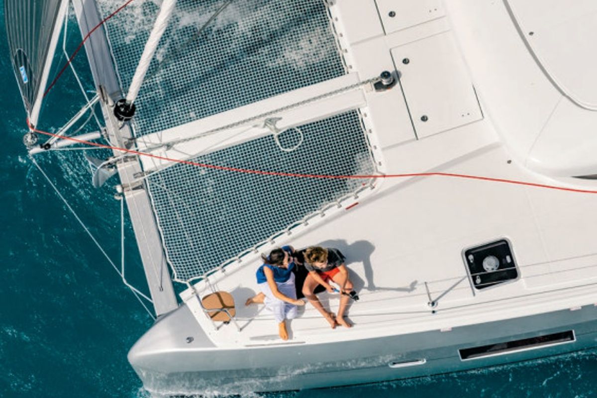 Exterior view of MarLe, a Lagoon 42 catamaran at Thira Municipal Unit, Greece