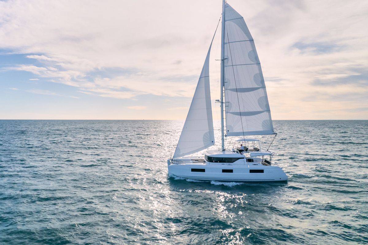 Exterior view of MarLe, a Lagoon 42 catamaran at Thira Municipal Unit, Greece