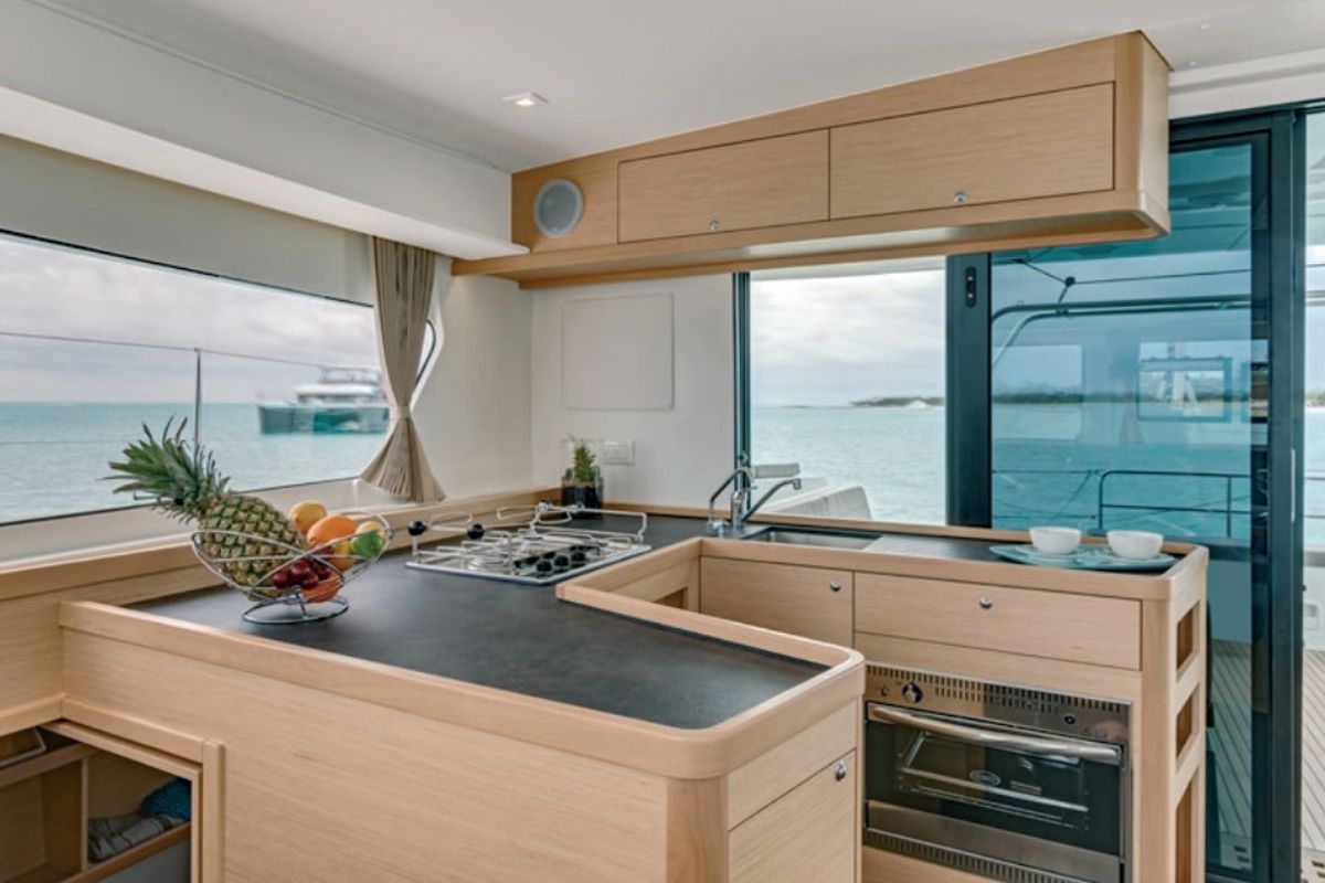Galley of MarLe, a Lagoon 42 catamaran at Thira Municipal Unit, Greece