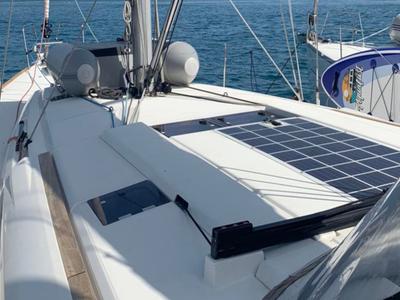 Deck of Aurora, a Jeanneau Sun Odyssey 519 sailboat at Skiathos, Greece