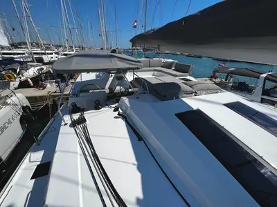 Deck of Angie, a Fountaine Pajot Elba 45 catamaran at Općina Sukošan, Croatia