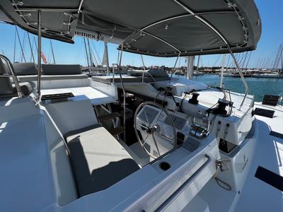 Cockpit of Angie, a Fountaine Pajot Elba 45 catamaran at Općina Sukošan, Croatia