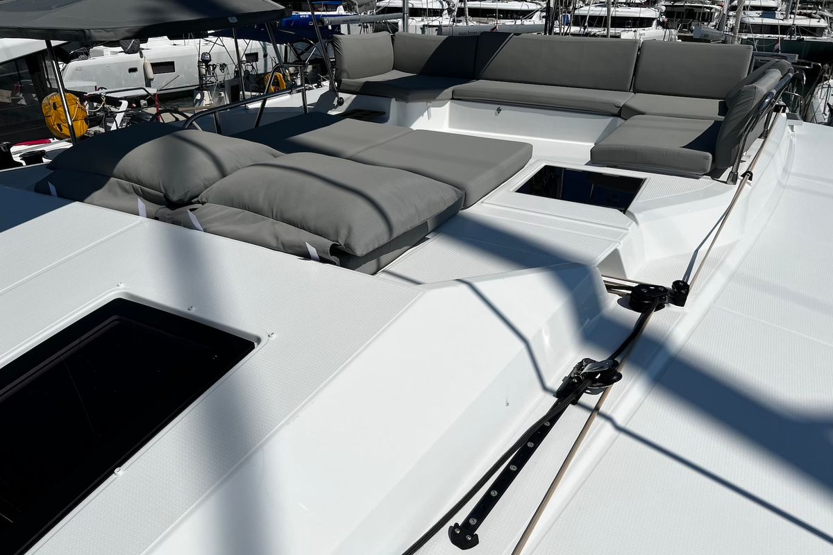 Deck of Angie, a Fountaine Pajot Elba 45 catamaran at Općina Sukošan, Croatia