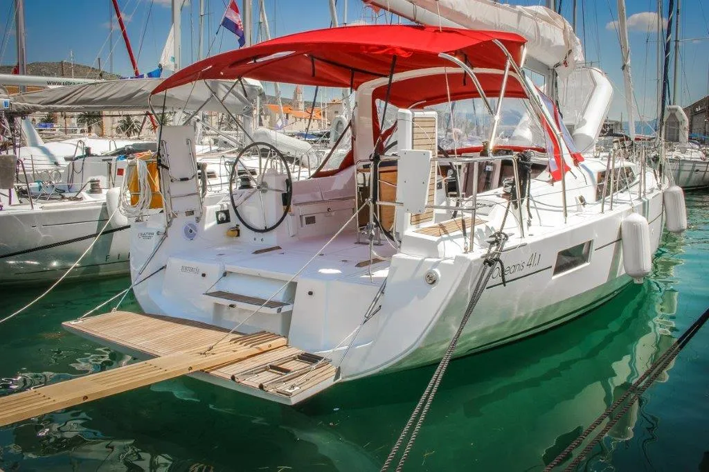 Exterior view of Porterusa, a Beneteau Oceanis 41.1 sailboat at Općina Medulin, Croatia