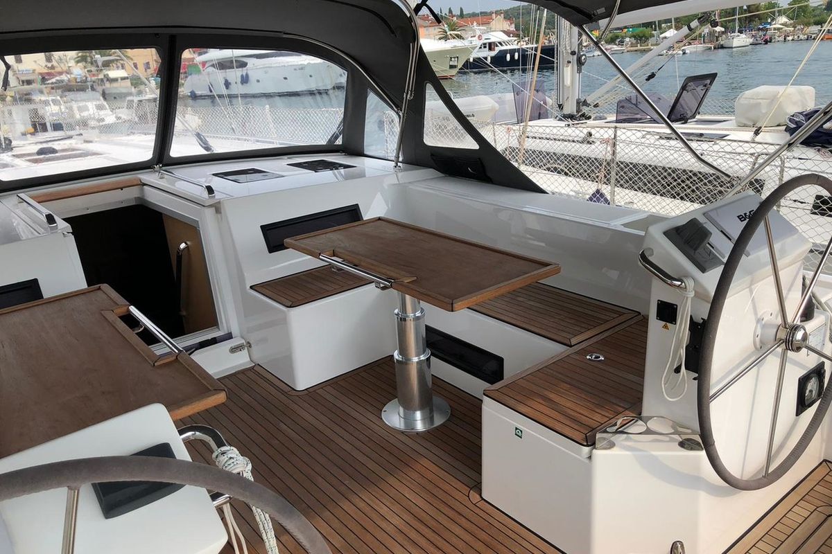 Deck of Xenia, a Bavaria C50 Style sailboat at Općina Vrsar, Croatia