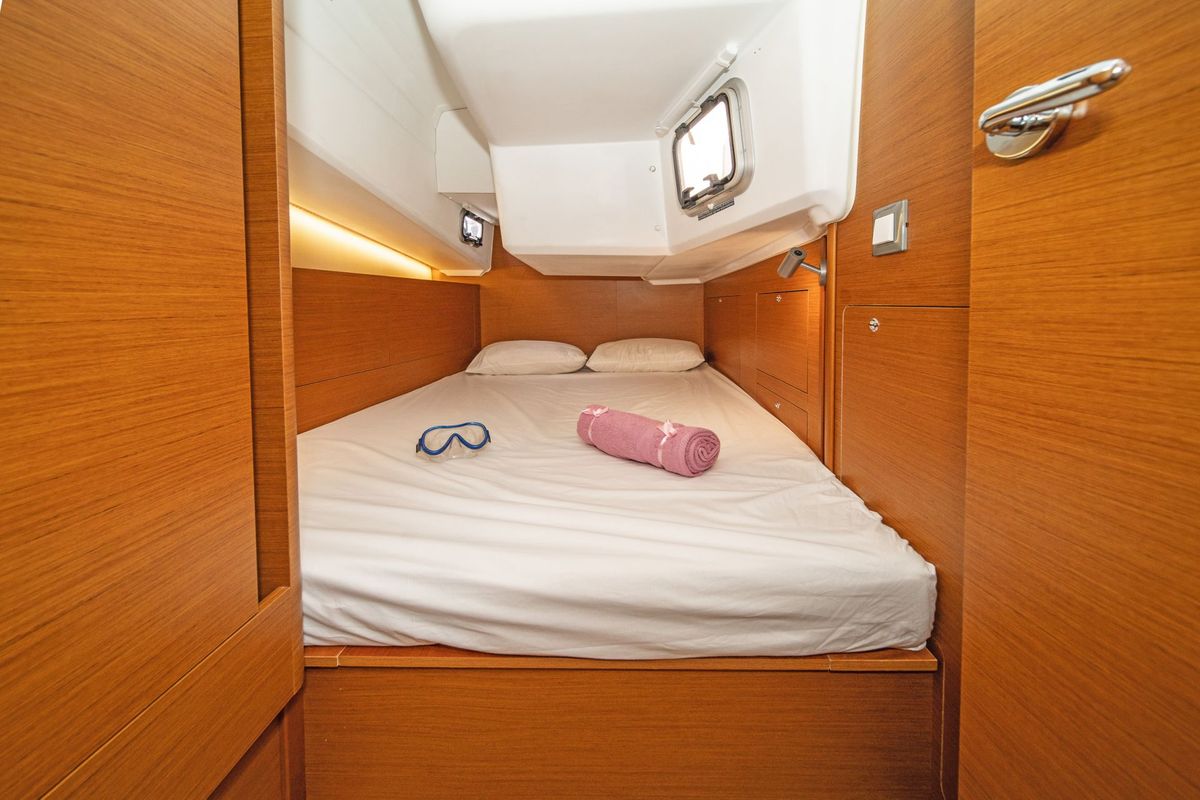 Cabin on Okiroi, a Excess 11 catamaran at Skiathos, Greece