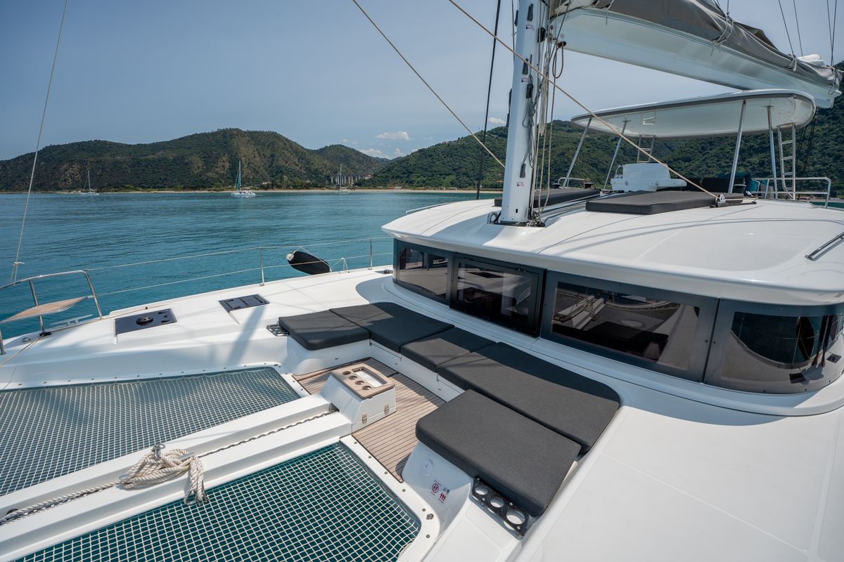 Deck of SAILUXE - Allegra, a Lagoon 51 catamaran at Olbia, Italy