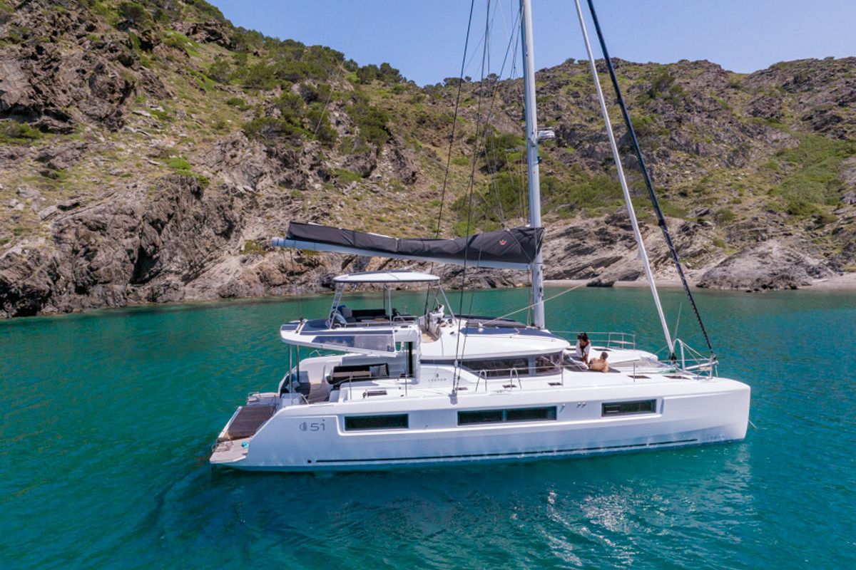 Exterior view of SAILUXE - Allegra, a Lagoon 51 catamaran at Olbia, Italy