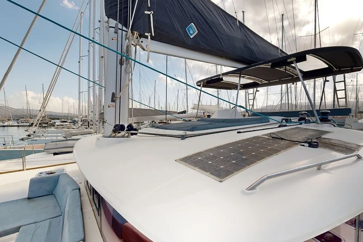 Deck of Zacapa, a Lagoon 450 F catamaran at Municipal Unit of Ellomenos, Greece