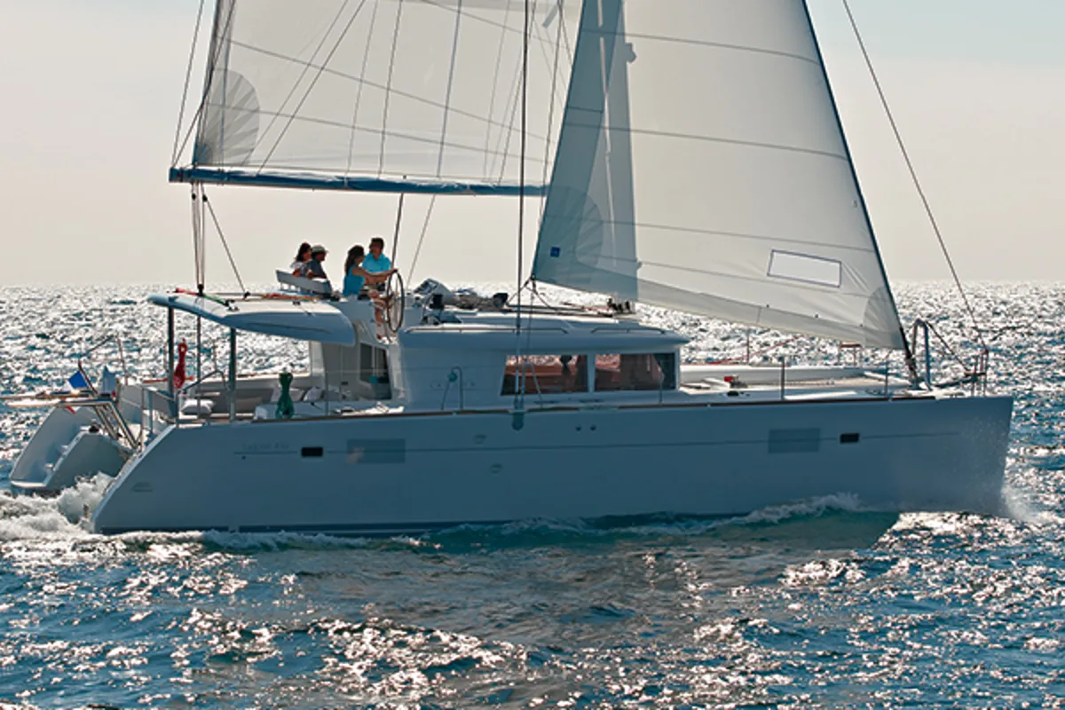 Exterior view of Zacapa, a Lagoon 450 F catamaran at Municipal Unit of Ellomenos, Greece