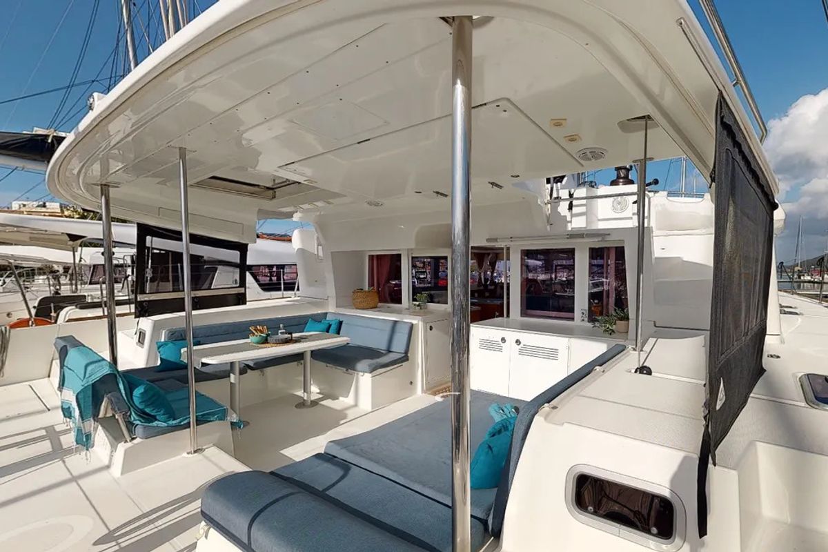Deck of Zacapa, a Lagoon 450 F catamaran at Municipal Unit of Ellomenos, Greece