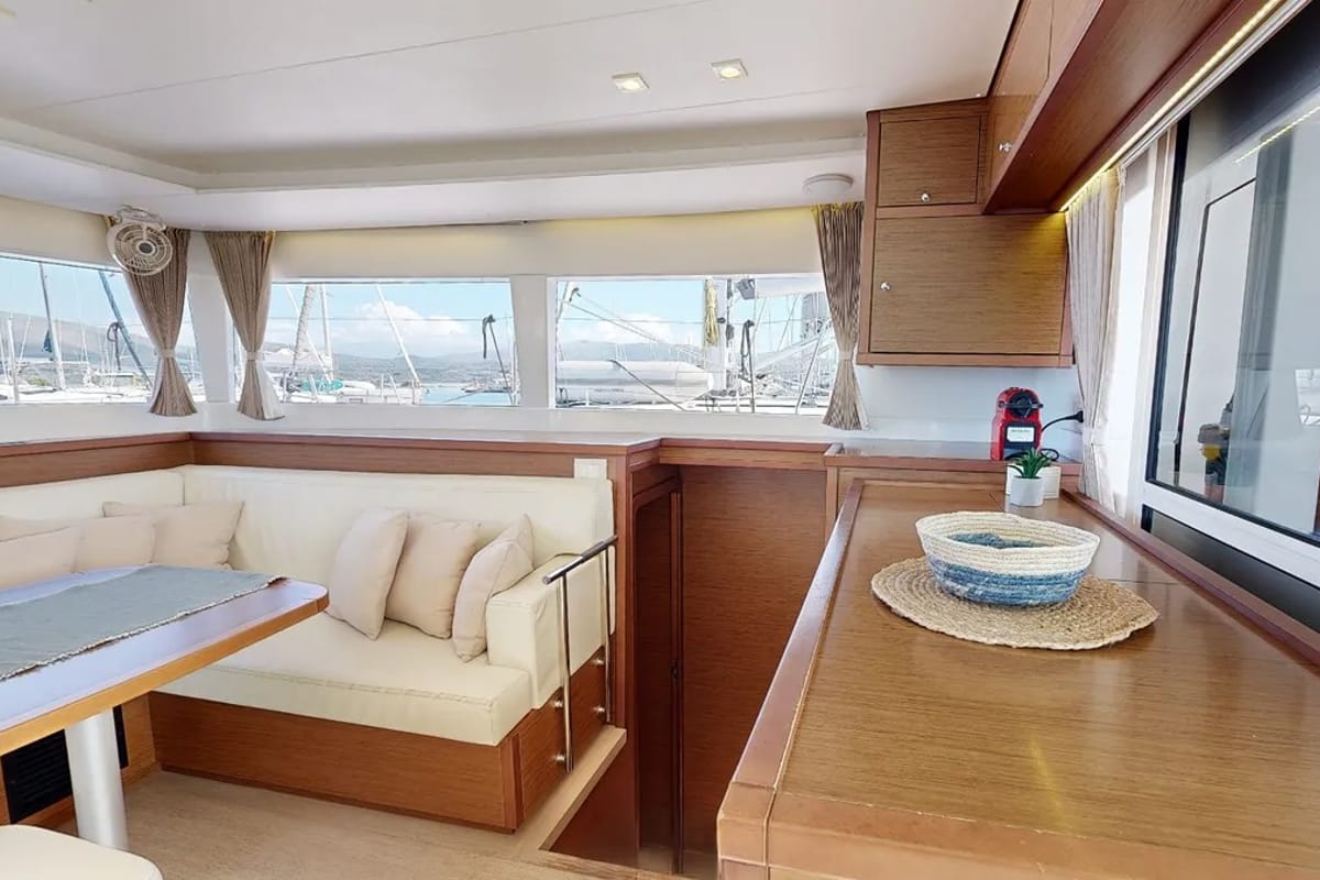 Salon of Zacapa, a Lagoon 450 F catamaran at Municipal Unit of Ellomenos, Greece