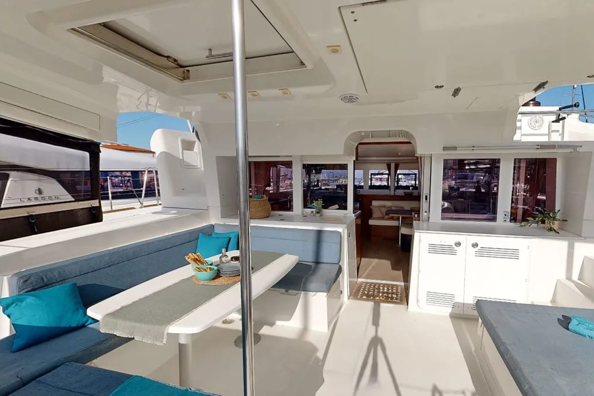 Deck of Zacapa, a Lagoon 450 F catamaran at Municipal Unit of Ellomenos, Greece